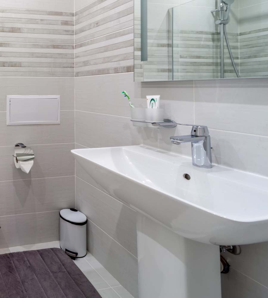Clean bright stylish designer modern bathroom. Bathroom interior